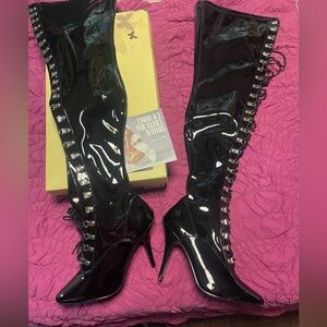 Pleaser Black Patent Over the Knee Boots